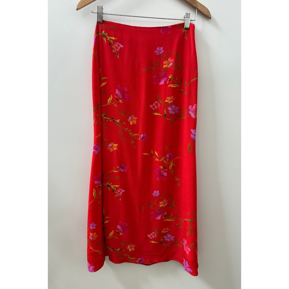 LOVERS + FRIENDS | Red Floral Midi Maxi Skirt Small Romantic Elegant Feminine - Picture 2 of 10